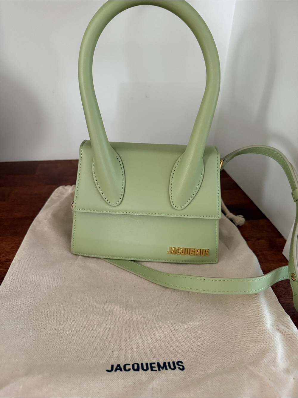 Jacquemus Mini Top-Handle Bag in Sage Green with Gold Logo